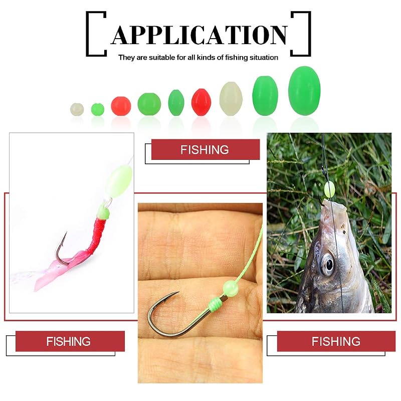 Glow Beads Fishing Kit 1050 Pcs 9 Sizes Luminous Soft Plastic Beads for Night Fishing
