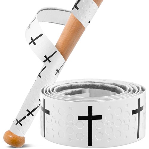 ArtisanWonders Cross Baseball Bat Grip Tape 1.75mm Precut - Full Adhesive Bat Wraps for Baseball/Softball/Cricket (White) | Batting Grip Tape with Enhanced Thickness & Religious Design