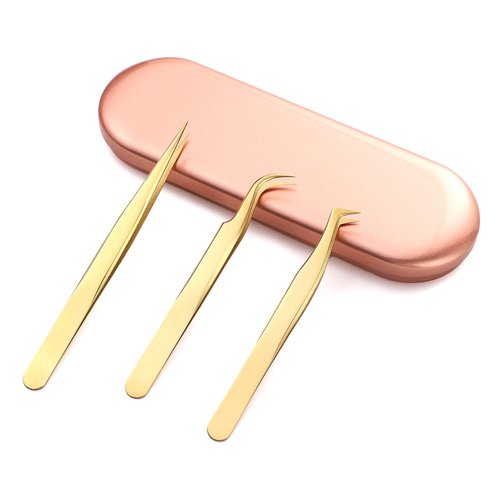 Etercycle High Precision Lash Tweezers Set - Includes 3 Stainless Steel Eyelash Tweezers for Classic Individual and Volume Lash Extensions. Complete with Storage Box