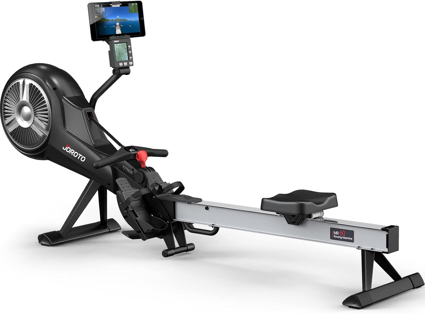 JOROTO Rowing Machine for Home Foldable, Air Magnetic Rowing Machines with 10-Level Adjustable Resistance, Quiet Ergonomic Seat，Bluetooth App, Max 350LBS, Space-Saving Home Gym, Gray