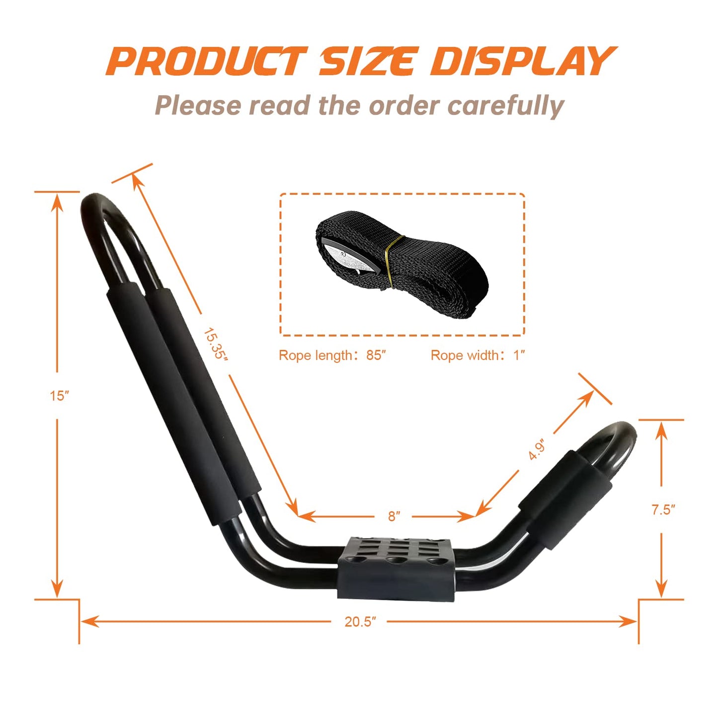 HIGHRAZON Kayak Roof Rack, 1 Pair J-Bar Roof Rack with 2 Ropes. Heavy Duty Kayak Roof Carrier for Your Canoe SUV and Trucks