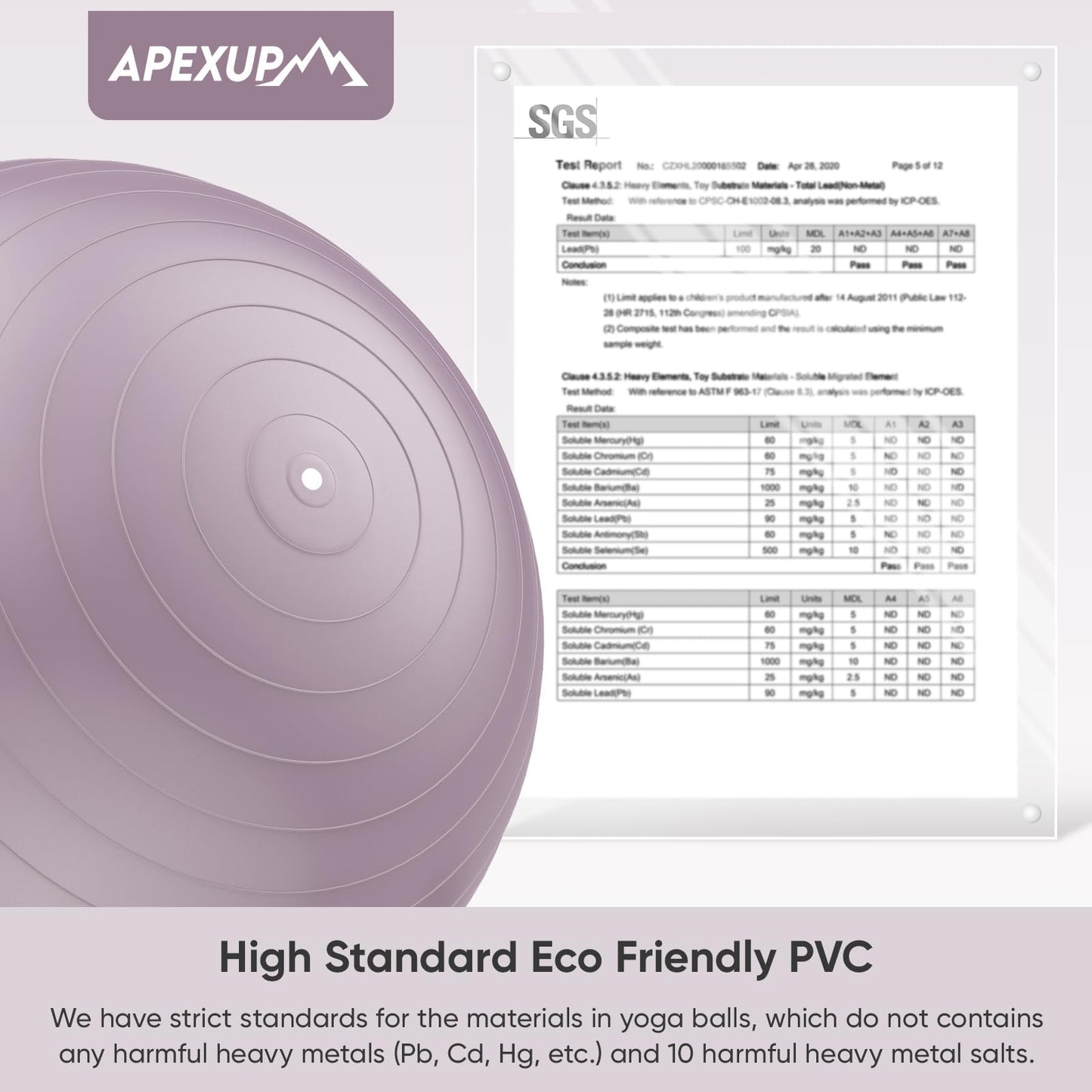 APEXUP Yoga Ball, 660 lbs Anti-Burst Exercise Ball with Pump, 5 Sizes (XL (27"~30") 75cm, Mauve)