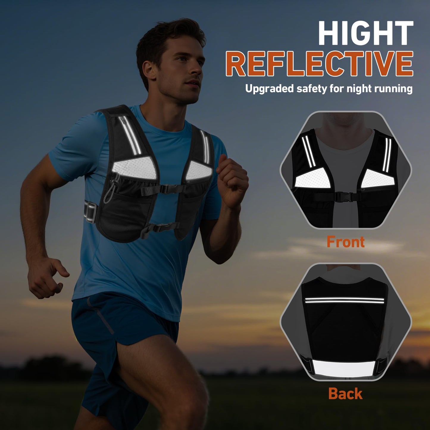 HUANLANG Running Vest for Women Men,Lightweight Hydration Runners Vest Breathable Reflective Hydration Pack for Marathon Hiking Running Trail