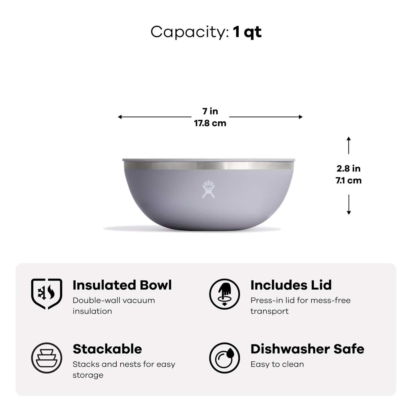 Hydro Flask 3 Quart Stainless Steel Reusable Food Bowl Outdoor Kitchen Camping Insulated Dinnerware Cookware Baltic- Dishwasher Safe, BPA-Free, Non-Toxic