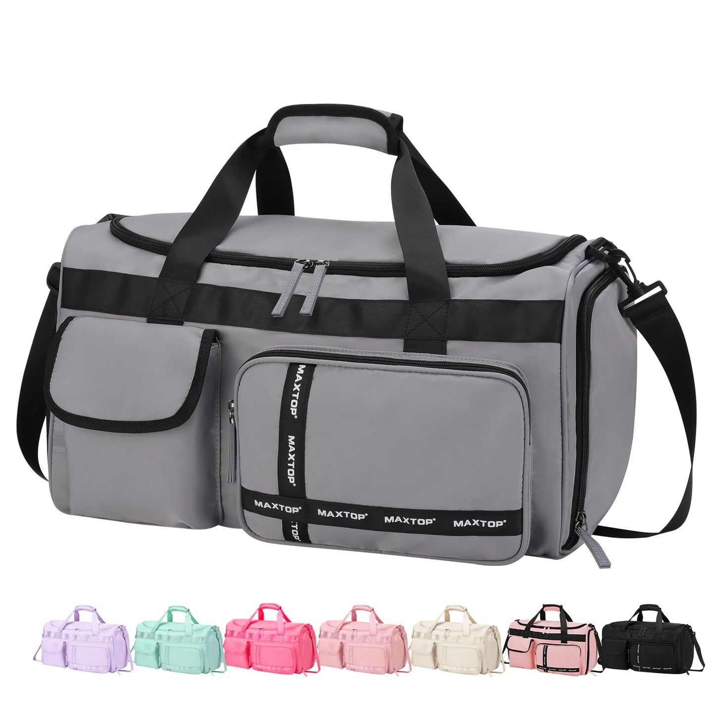 MAXTOP Travel Duffle Bag for Men Women Gym Bag with Shoes Compartment Waterproof Sports Weekend Overnight Travel Bag,Grey