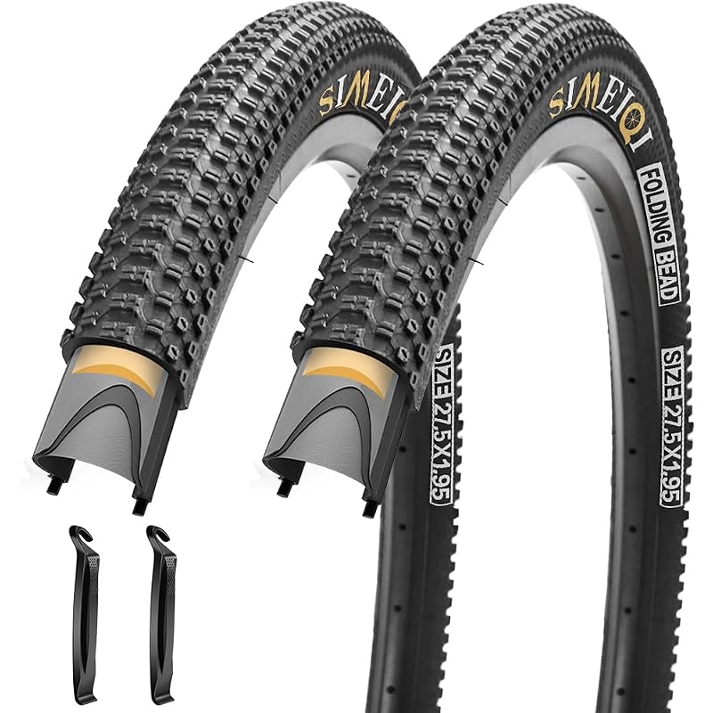 SIMEIQI 27.5 x 1.95 Inch Folding Bicycle Tires – 3mm Puncture-Protection, Two Pack