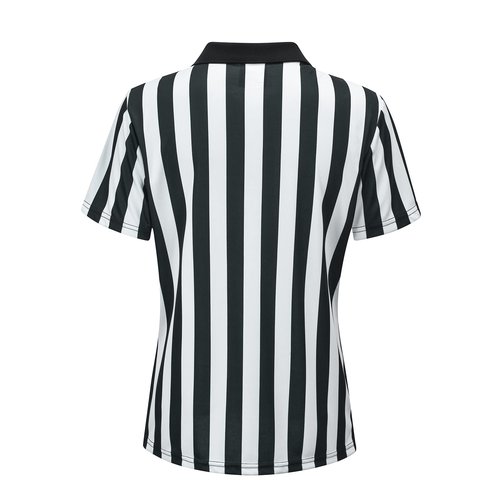 Women's Official Referee Shirt Black & White Stripe Ref Umpire Jersey Short Sleeve for Basketball Football Hockey Zip Front XL