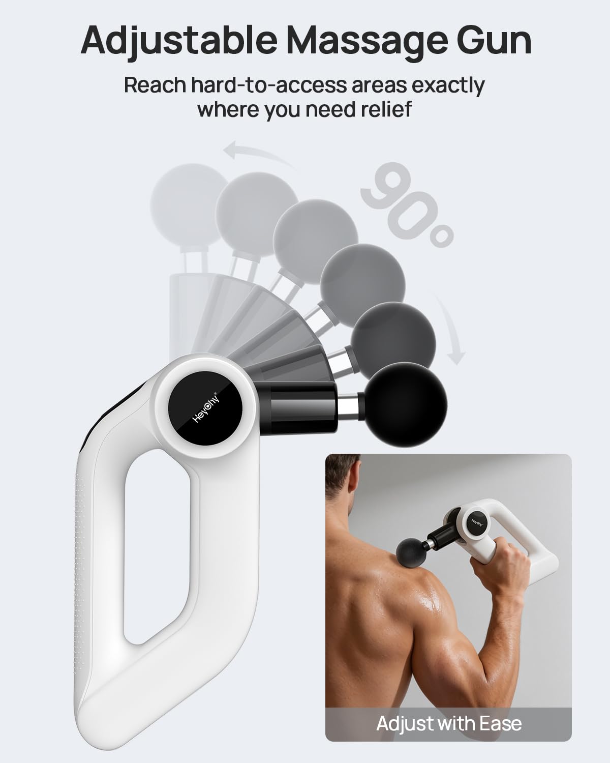 HEYCHY Massage Gun Deep Tissue with Heat Therapy, 12mm Amplitude Muscle Massager for Athletes, 5 Speeds & 4 Modes Massager Gun for Neck Back Shoulder Leg Pain Relief - Perfect for Men, White