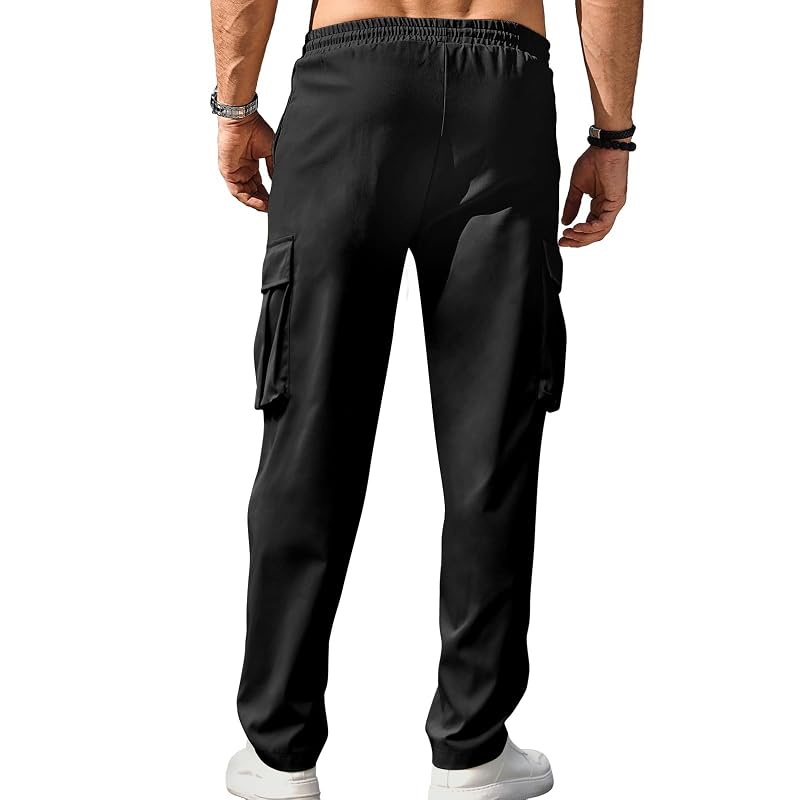 Men's Cargo Joggers with Drawstring Elastic Waist, 01-Black Small (Variation of THIS listing)