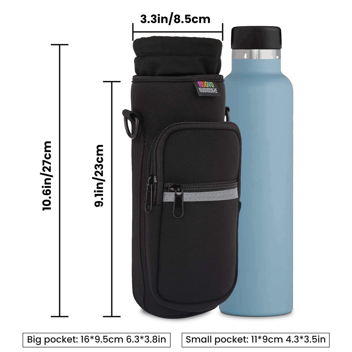 Nuovoware Water Bottle Carrier Bag, 25oz/32oz Bottle Pouch Holder, Adjustable Shoulder Hand Strap 2 Pocket Sling Neoprene Sleeve Sports Water Bottle Accessories for Gym Hiking Travel, Yellow Daisy