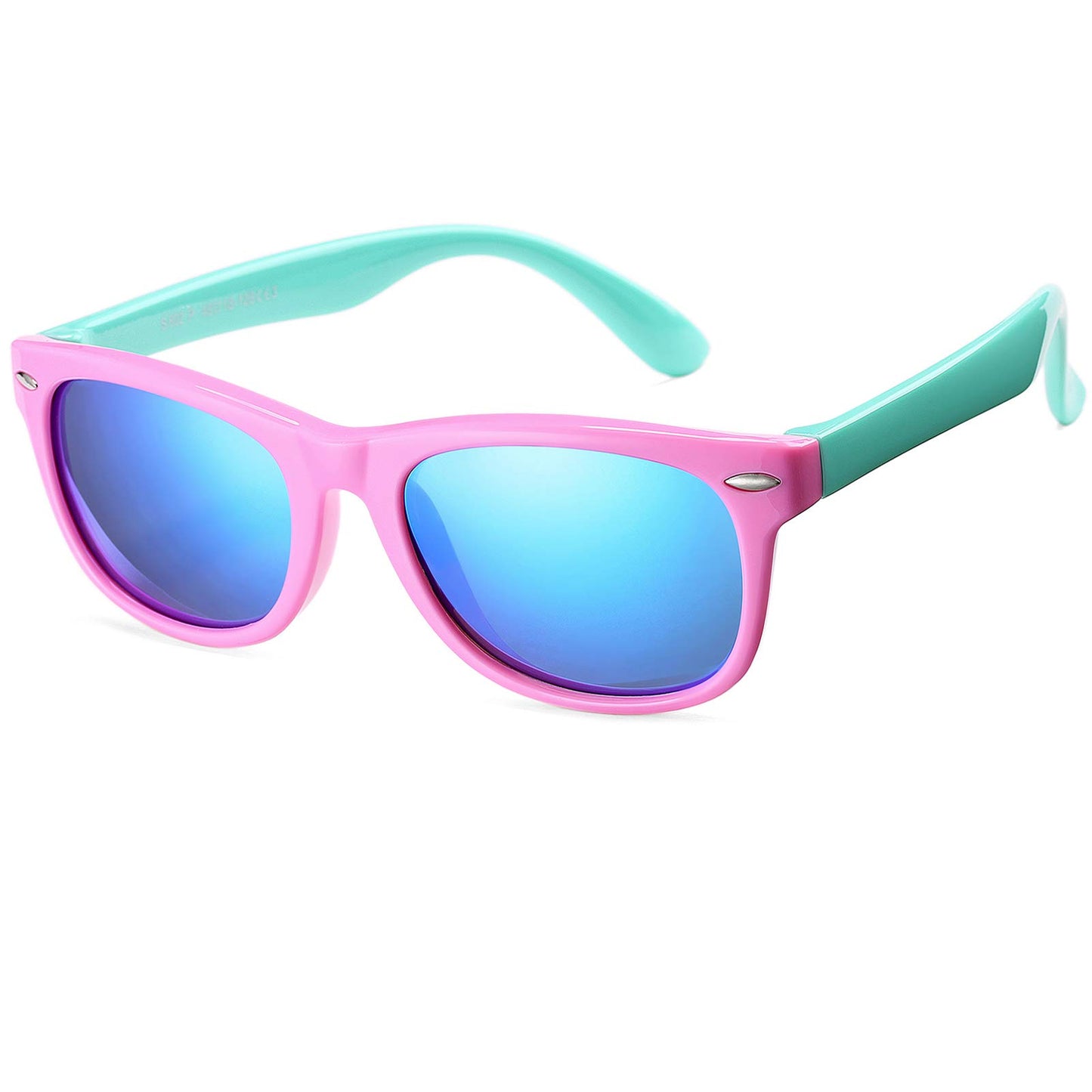Braylenz Kids Polarized Sunglasses, TR90 Unbreakable Shades Glasses for Boys Girls Age 3-10 (Pink Green/Blue Mirrored Lens)