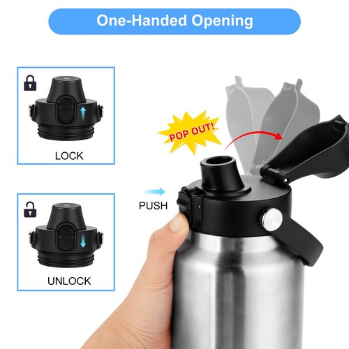 BIJISI Auto Spout Lid for YETI Rambler Bottles, Fits 18/26/36/64 oz Bottles, Chug Replacement Lid Cap with Push-Button Lid and Flexible Handle