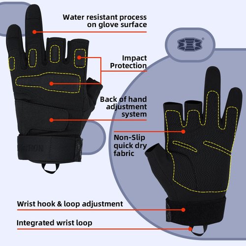 Seibertron S.O.L.A.G-T Tactical Three Fingerless Gloves - Quick Dry Non-Slip Tactical Gloves for Outdoor Activities Black M
