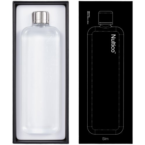 Nultico Portable Flat Water Bottle, 15 oz BPA Free Slim Drinking Bottle, Plastic Travel Flask for Outdoor Sports, Camping, Fitness, Gym, Fits Purse Bag Pocket - transparent