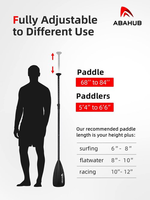 Abahub SUP Paddles - 3 Piece Adjustable Stand up Paddle - Lightweight Oar for Paddleboard, Aluminum Alloy PU Coated Shaft 68" - 84", Black Plastic Nylon Blade