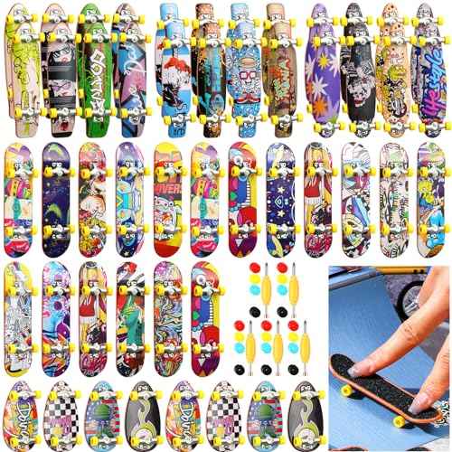 Hiboom 50 Pack Fingerboard Finger Skateboards Professional Finger Boards Collectible Mini Skateboards Creative Fingertips Movement Toys Finger Sports Party Favors for Teens Adults, Random Style