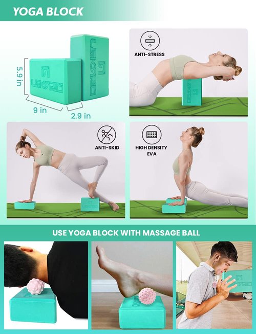 Yoga Wheel Set 9 in 1, Yoga Starter Kit for Beginner, Back Roller for Pain Relief & Deep Tissue Massage, Stretching, Improving Backbends, Size 13''