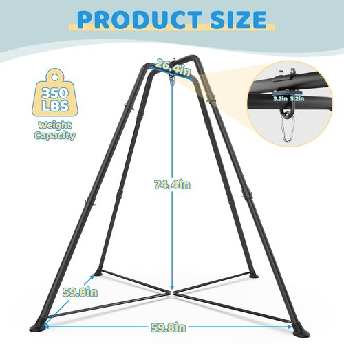 Heavy Duty Swing Frame, 330LBS Metal Swing Stand for Kids and Adults, Fits for Most Swings - for Indoor and Outdoor Use, Black(Seat NOT Included)