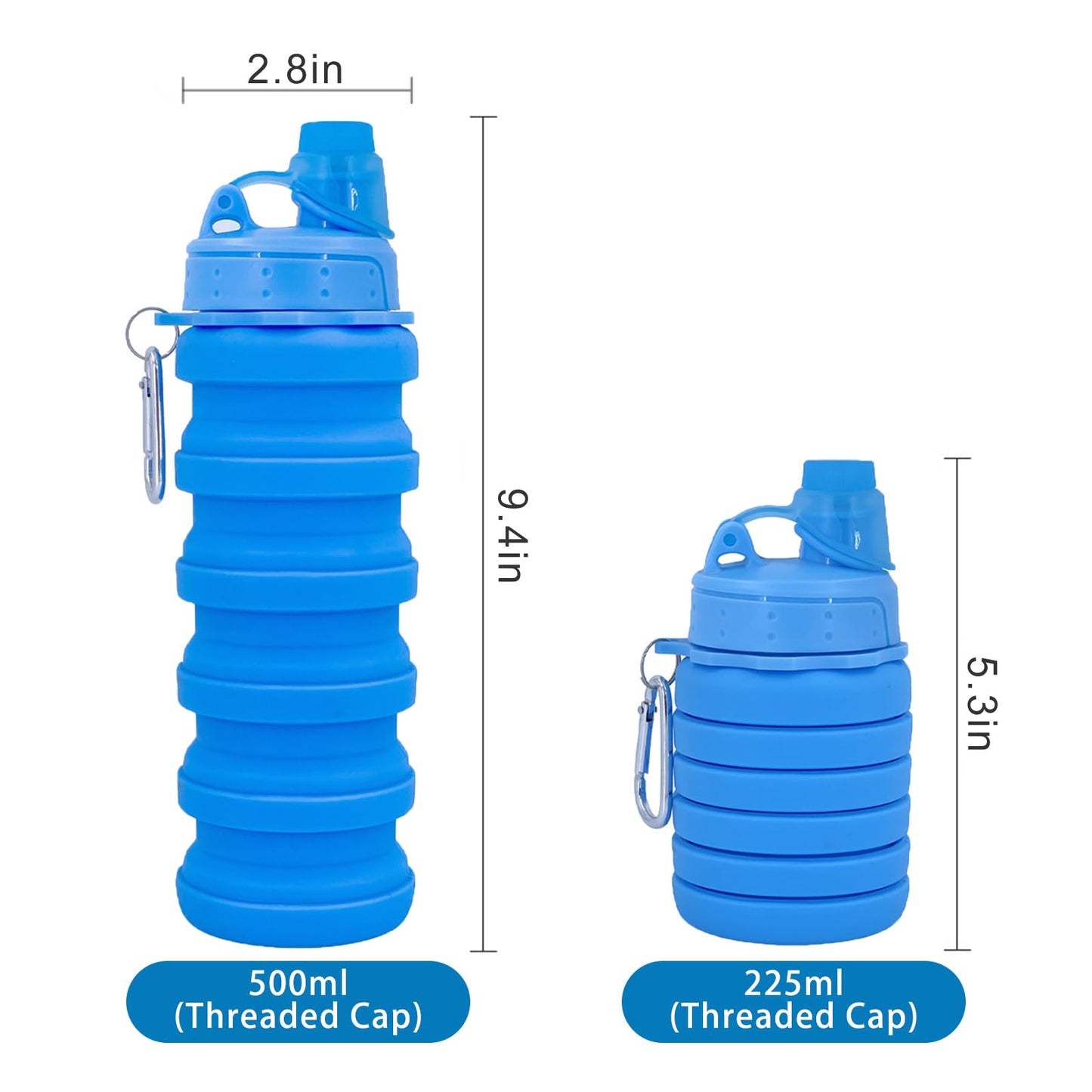 YCTMALL Collapsible Water Bottles Two Pack Travel Sports Portable Sport Water Bottle comes with mountaineering Buckle 500ml silicone Water-proof camping water bottle (Purple and Purple Color)