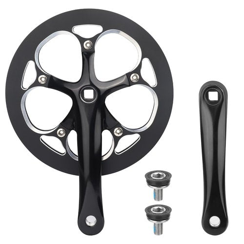 MEGHNA Bicycle Crankset 52 Teeth for 6-10 Speed Gears Lightweight Aluminum Alloy 165mm Crank Arm Dual Chain Guards for Folding Bike E-Bike Square Taper Black