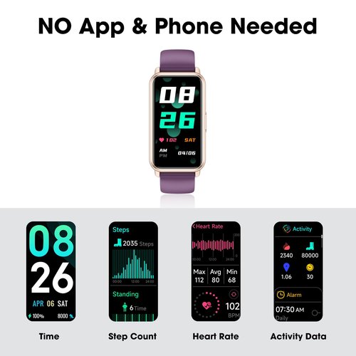 Kummel Long Battery Pedometer Watch 14 Days Battery Life, Slim Design No App/Phone Required Fitness Tracker, 50 Meters Waterproof Smart Watch, Heart Rate Step Counter for Men Women (Purple)