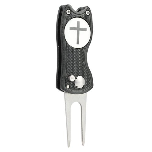 Golf Divot Repair Tool with Magnetic Ball Marker - Stainless Steel Foldable Divot Tool & Golf Divot Tool Featuring Cross Design for Faith-Based Golfers | Perfect for Greens Repair & Swing Training