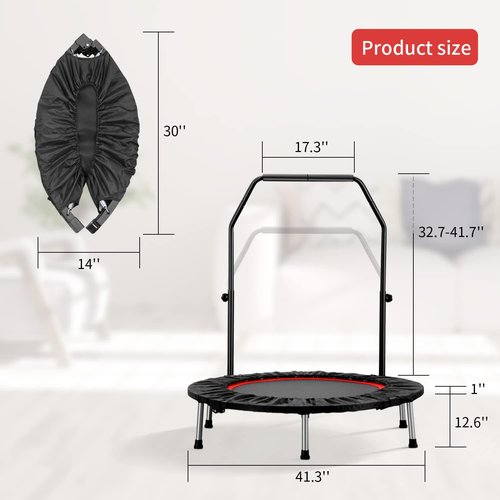 ZENOVA 40" Mini Trampoline, Rebounder Trampoline Foldable Indoor with Adjustable Bar Fitness Rebounder for Adults