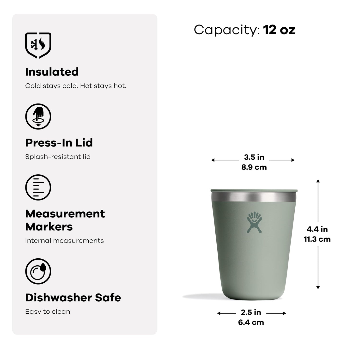 Hydro Flask 12 Oz Outdoor Coffee Tumbler – Stainless Steel Insulated Travel Cup – Camping Cup With Measurements Shale Gray