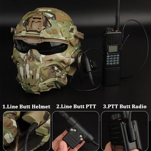 Tactical Airsoft Paintball Helmet, Full-Covered Face Protective Helmet, with HD Earphone, Visor, Anti-Fog Fan and Night Vision Device Bracket, for Halloween OutdoorCS Cosplay