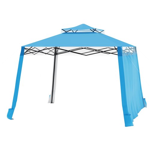 PANTAZO Beach Cabana 8x8 UPF50+ Beach Shade Canopy with Side Wall and 4 Sand Pockets Easy Set up and Take Down for Family,Blue