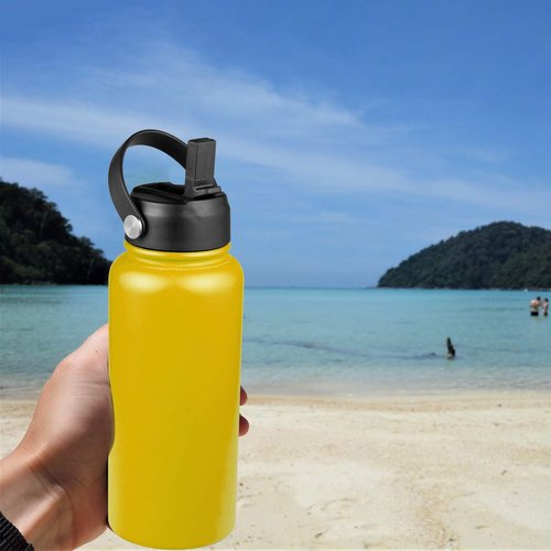 Straw Lid for Hydro Flask Wide Mouth Water Bottles, Top Lids with Straw Compatible with Hydro Flask 32 41 oz, Replacement Cap Wide Mouth Accessories Flip Lid Flex Handle, Black