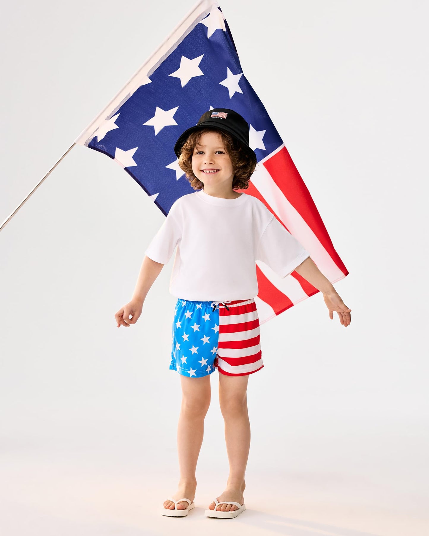maamgic Boys Swim Trunks with Compression Liner Toddler Stretch Swim Shorts Quick Dry Swimming Trunks Boxer Brief 2 in 1 Beach Shorts American Flag 3T