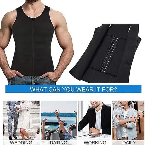 krautain Men's Zipper Waist Trainer Trimmer Vest Sweat Compression Tank Top Mesh Breathable Shaping Shapewear Belly Fat Girdle(2PCS,XL)