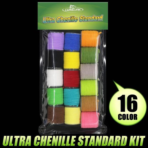 LURELINK Chenille Fly Tying Materials 16-Color Kit Fly Tying Supplies for Crappie Jigs, Wooly Buggers, Streamers (Standard Chenille -16 Color Set)