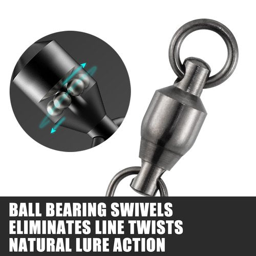 Dr.Fish 30 Pack Ball Bearing Snap Swivels, Swivels Fishing Tackle with Safety Interlock Snap Saltwater Freshwater Stainless Fishing Clips Clasp Leader Line Hook Sinker Connector #0