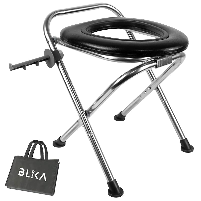 Portable Camping Toilet with Soft Seat, 350 lb Stainless Steel Foldable Travel Toilet – 16.5 Inch, Round Variation