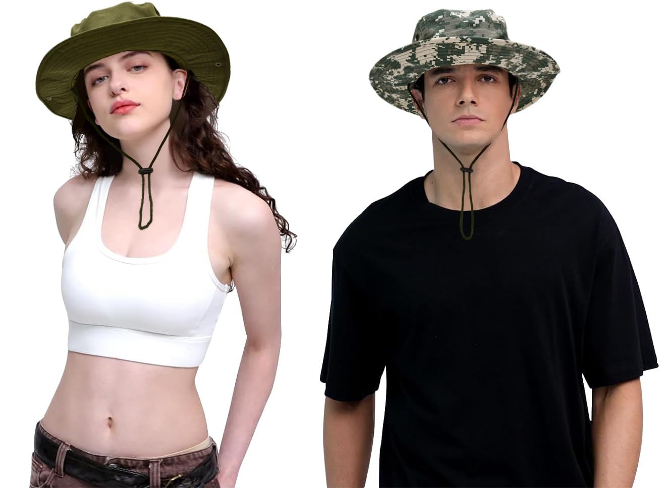 Sun Hats for Men Women Bucket Hat UPF 50+ Boonie Hat Foldable UV Protection Hiking Beach Fishing Summer Safari(2pack-Army Green+Green-1)