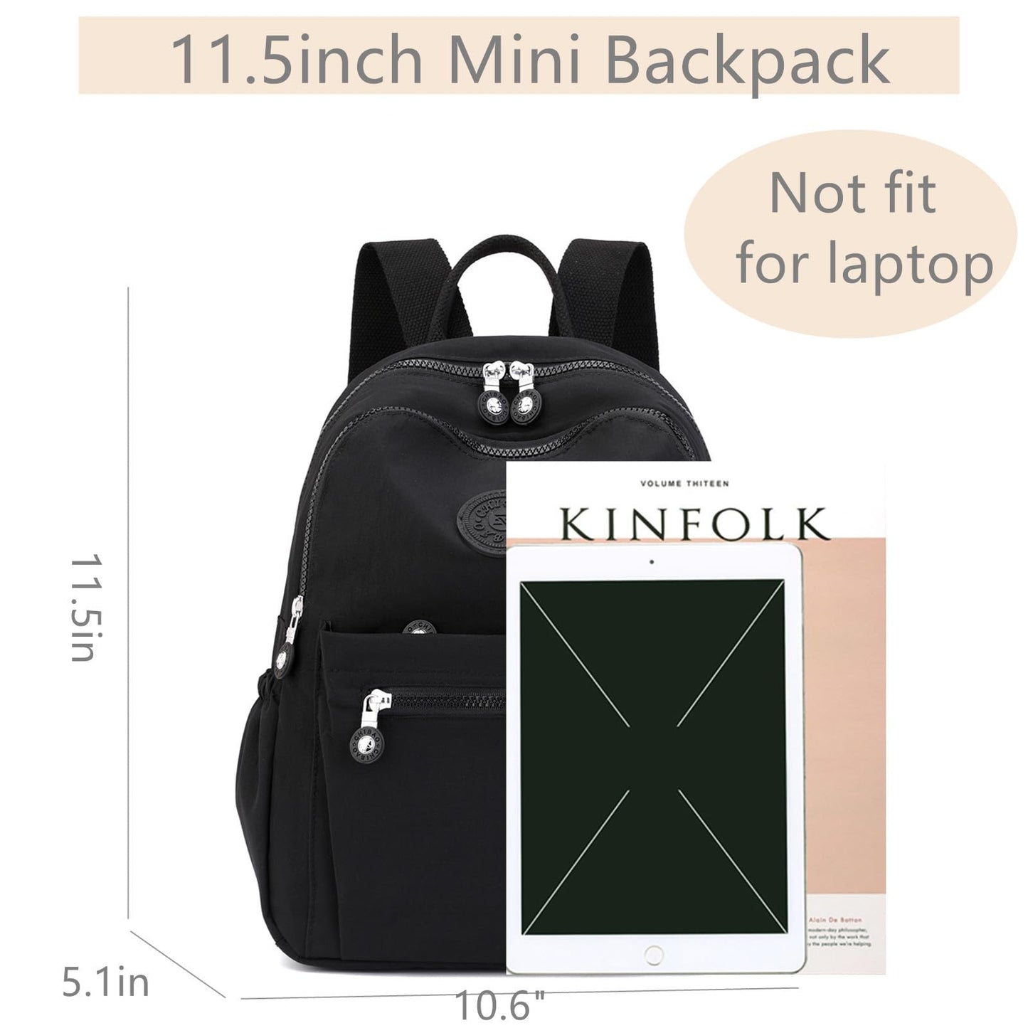 Tanweibago Mini Nylon Women Backpacks,11L Small Ladies backpacks Casual Lightweight Women Shopping Travel Daypack (Black)