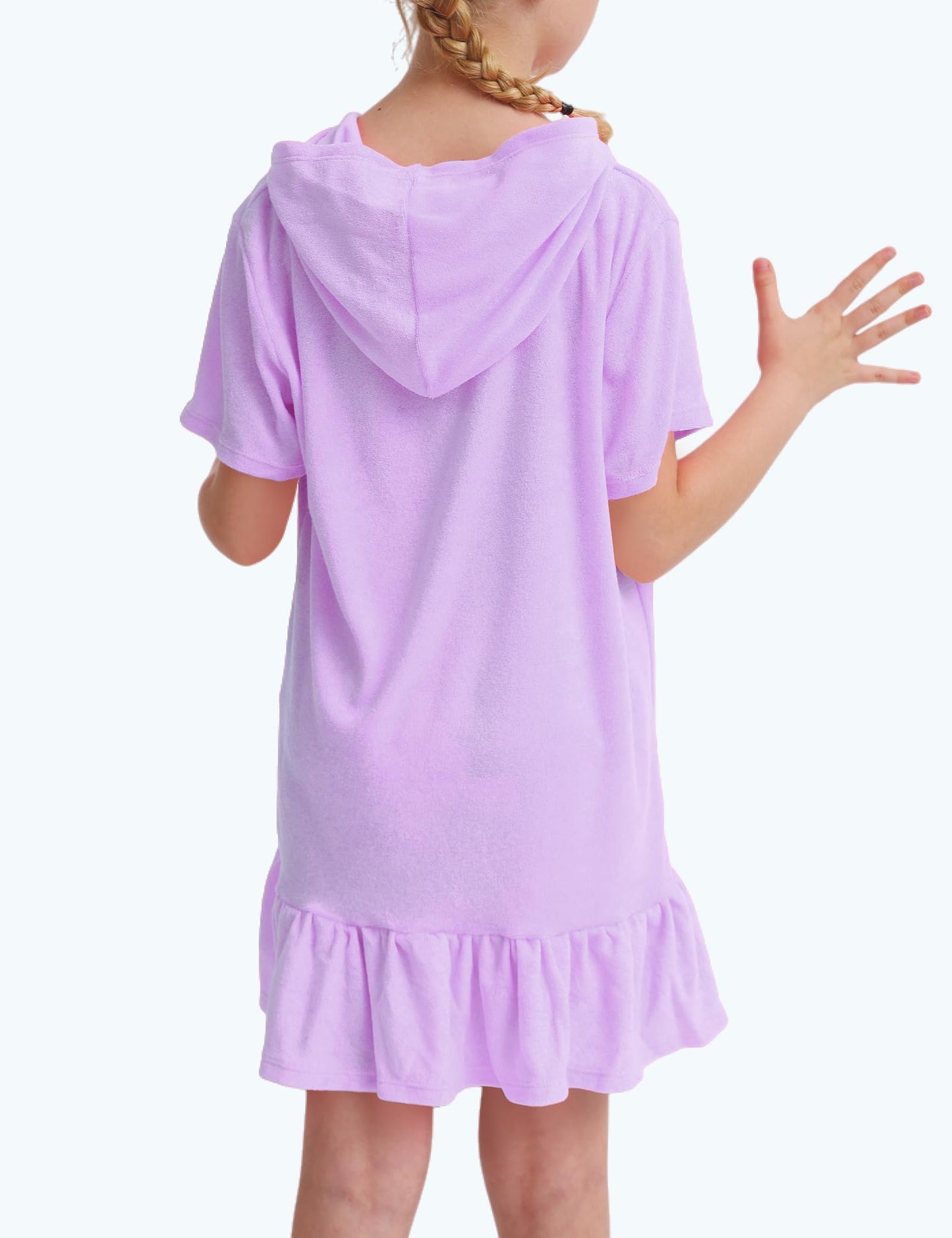 Tziharora Girls Swim Cover Up Multicolor Hooded Zip-Up Terry Swimsuit Ruffle Bathing Suit Kids Short Sleeve Swimwear
