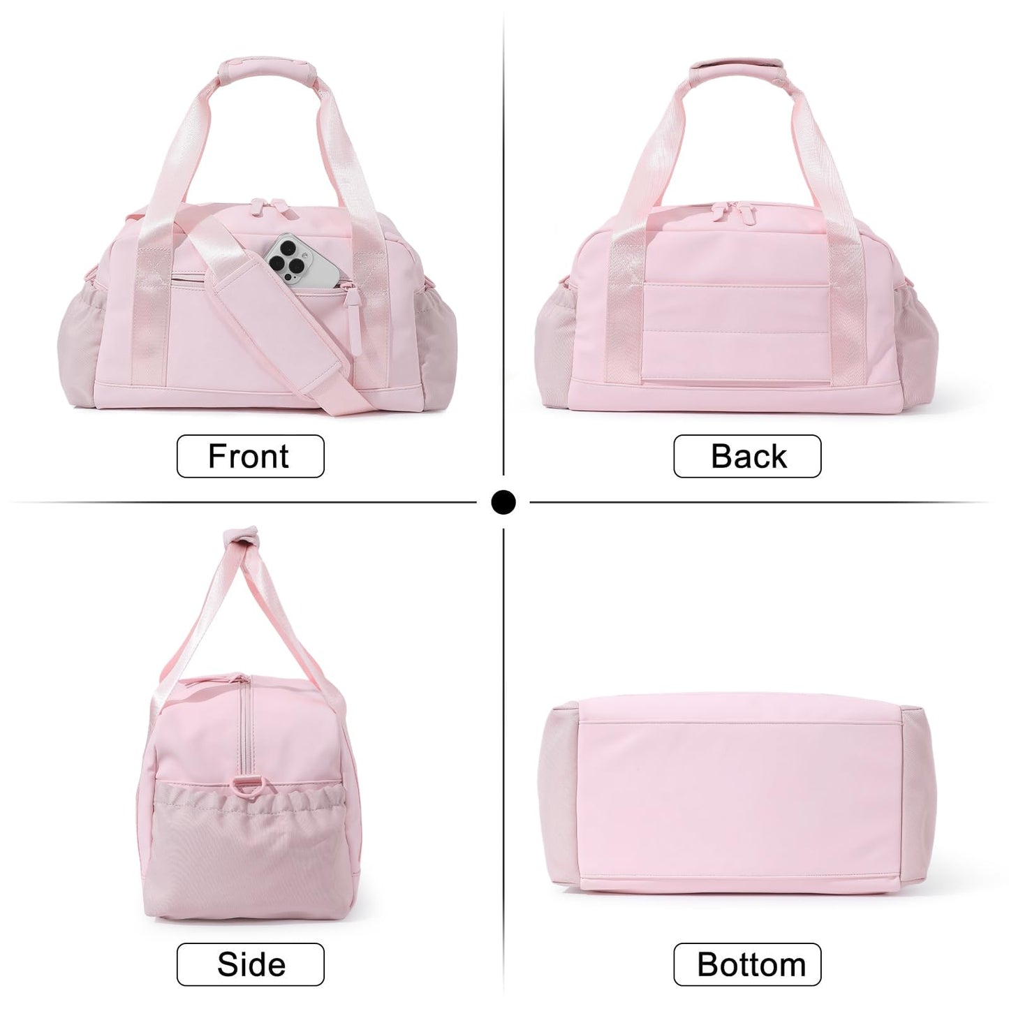 Bucosd Small Gym Bag for Women, Mini Crossbody Gym Duffle Bag with Wet Compartment, Carry on Gym Tote Bag for Workout Dance Sport Travel (Medium-Pink)