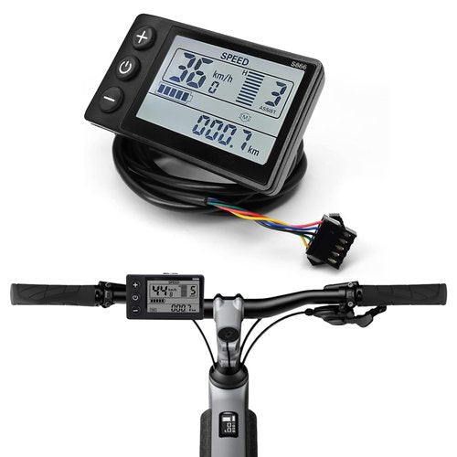 S866 Electric Bicycle LCD Display Meter, 24V 36V 48V E Bike Display Meter Control Panel with SM Plug for Electric Scooter Modification