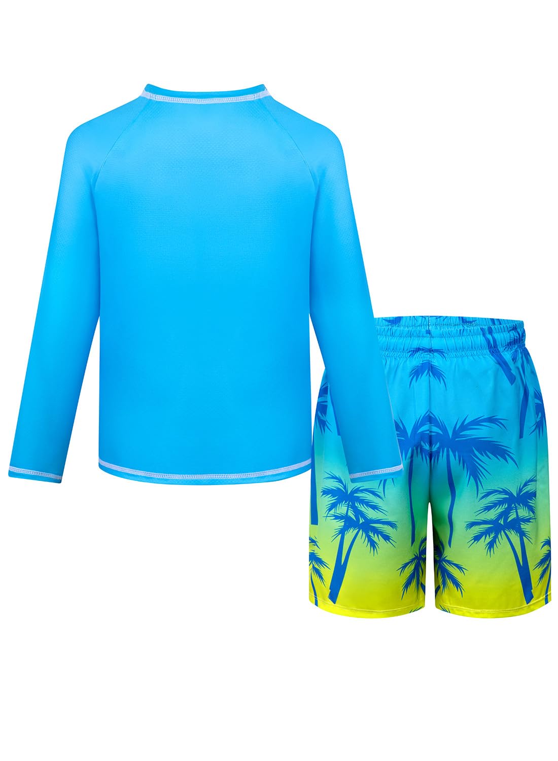 Belovance Boys Two Piece Rash Guard Swim Set Kids Long Sleeve Bathing Suit Swimwear Shirt with Trunks Swimming Suits Surfing Beach Clothes Quick Dry Size 6 7 Blue Yellow