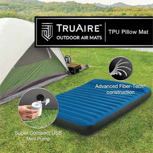 Intex 60412E TruAire Luxury Camping Mattress: Fiber-Tech ? Puncture-Resistant Laminate ? QuickFill USB Air Pump ? 600lb Weight Capacity ? Full Size, Blue