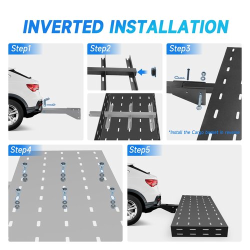 HUGEBO Folding Hitch Cargo Carrier 60" x 20" x 5", 500 lbs Capacity Rear Luggage Rack with Net & Straps, Fits 2" Receiver for SUV, Truck, RV, Ideal for Camping & Travel