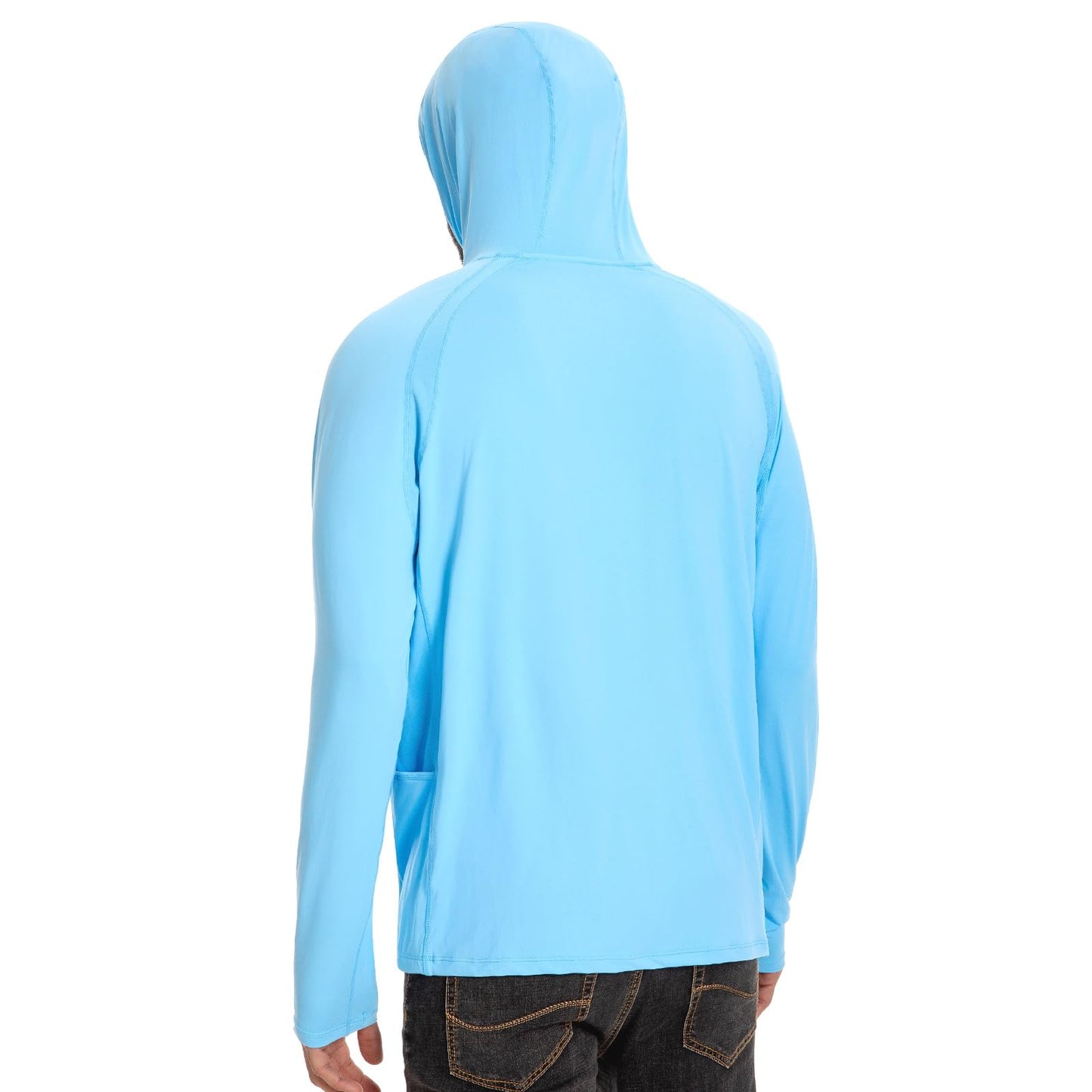 UVSAI Men’s UPF 50+ Hoodie Shirt Long Sleeve Permanent UV Sun Protection Vented Tee Performance for Outdoor Hiking Fishing Sky Blue