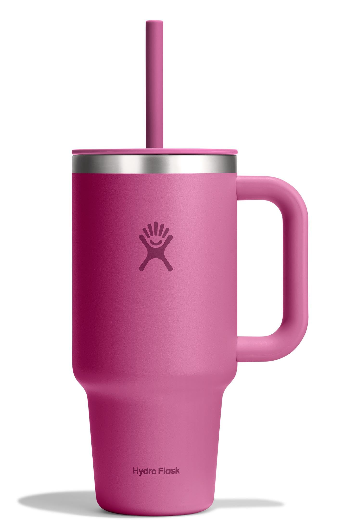 Hydro Flask 32 Oz Travel Tumbler with Handle, Lid and Straw - Insulated Stainless Steel in 32 Oz Reef Pink