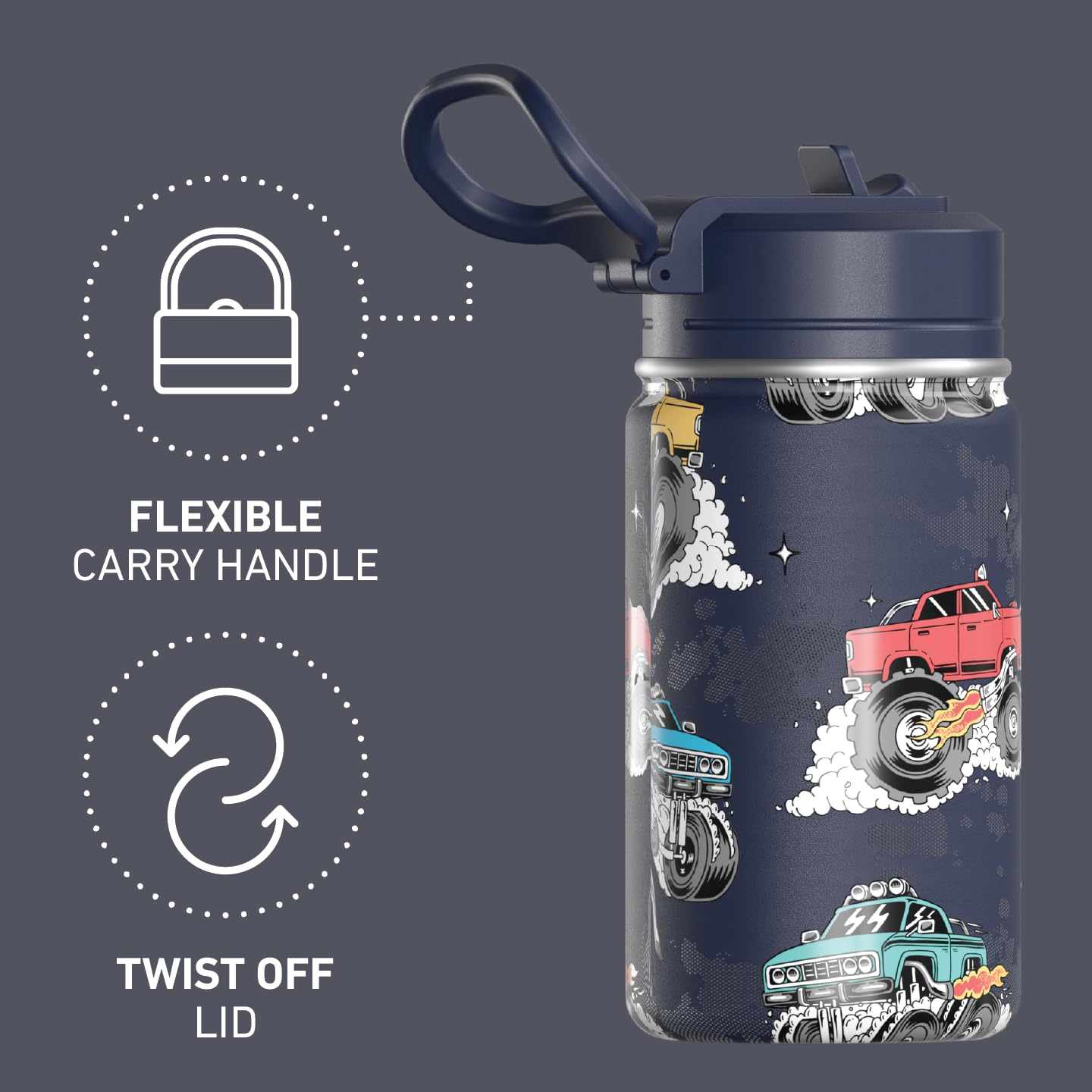 Hydrapeak Mini 14oz Fun Sticker Print Water Bottle with Straw Lid, Stainless Steel Double Wall Insulated, Leak-Proof and Spill-Proof, Playful Daisy Fuchsia