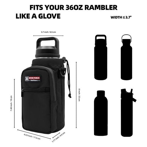 NATURE PIONEOR Water Bottle Carrier with Adjustable Strap - Insulated Sleeve Pouch Water Bottle Holder Bag with Paracord Handle & 2 Storage Pockets for 18/24/25/26/32/36/40/46oz, Hiking, Camping, Gym