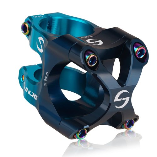 LUNJE 31.8mm Bike Stem, 35mm Short MTB Stem, CNC Machined 6061-T6 Aluminum Alloy with Vibrant Dual-Tone Anodized Finish, Anti-Corrosion, Fits Mountain/Road/BMX Bikes (Black Blue)