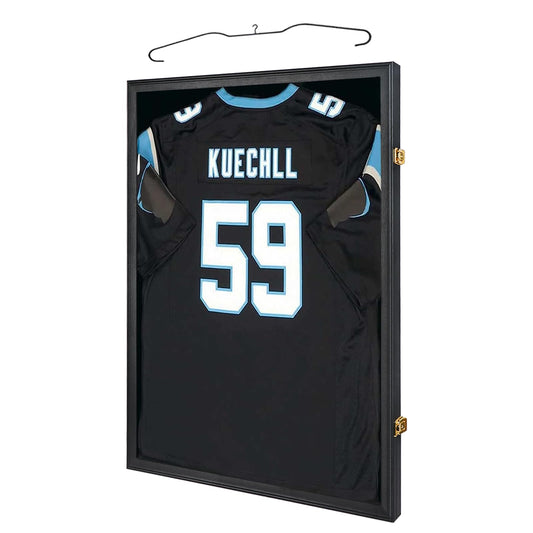 IHEIPYE Jersey Frame Display Case Shadow Box - Lockable with UV Protection Acrylic and Hanger for Baseball, Basketball, Football, Soccer, Hockey 2XL Sport Shirt and Uniform - Black